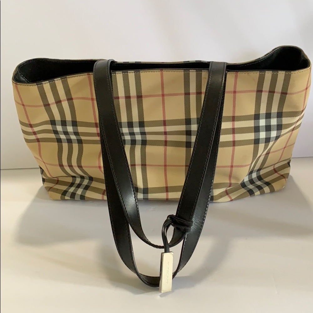 Burberry Tote Bag plaid check handbag purse see all photos Authentic RARE HTF